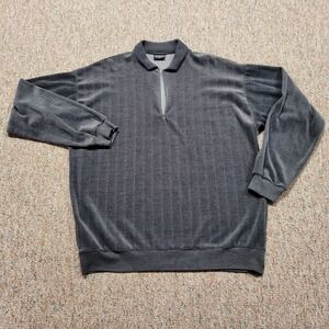 Chesterfield Pullover Sweater Mens XL Gray Velour Quarter Zip Vertical Stripe